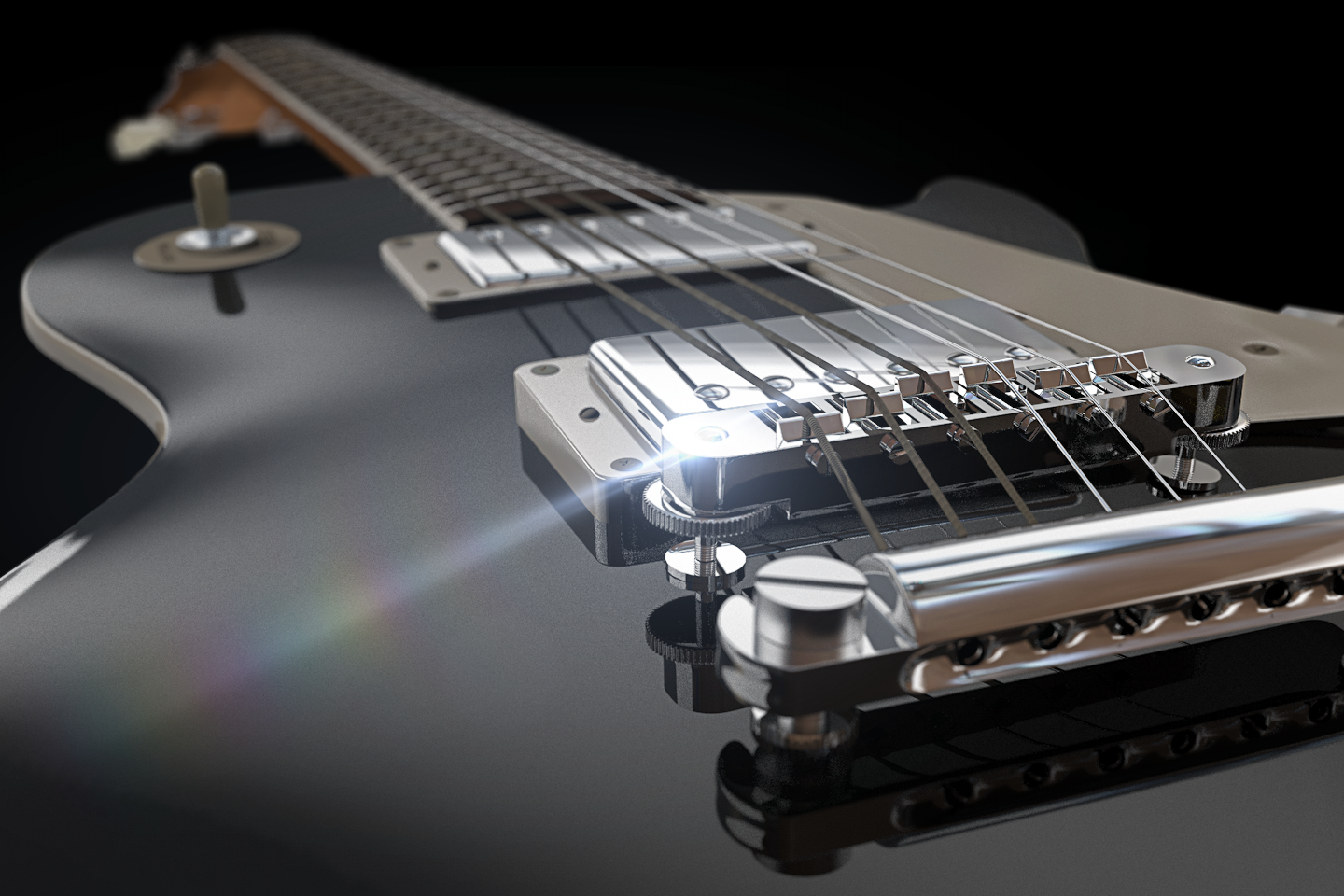 Les Paul bridge — 3D modeling and compositing detail